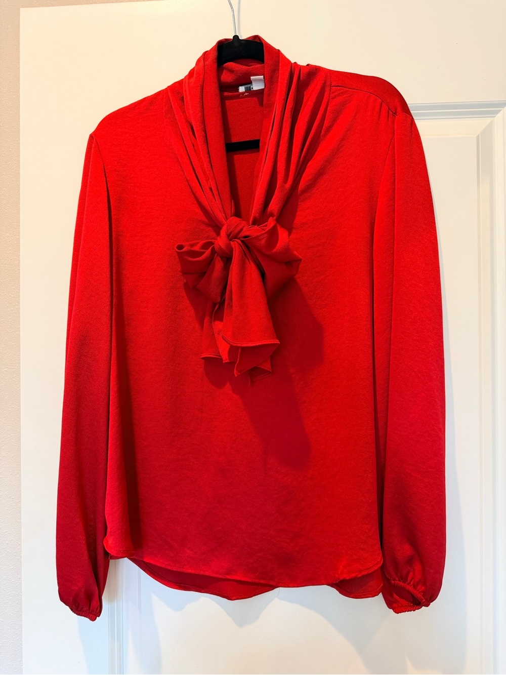 Bar III Red Tie-Neck Long Sleeve Blouse